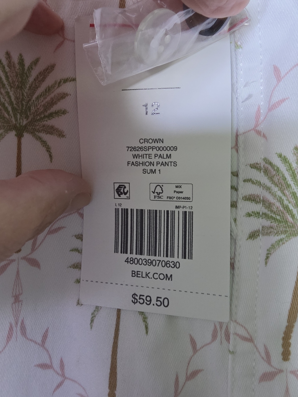 Crown & Ivy NWT White Green Palm Tree Print Wide Leg Crop Cotton Pants Size 12 - Picture 5 of 7
